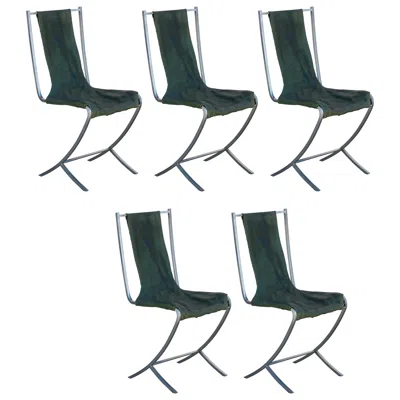 Pre-owned Pierre Cardin Rare Set Of Five Stainless Steel Chairs By  In Black