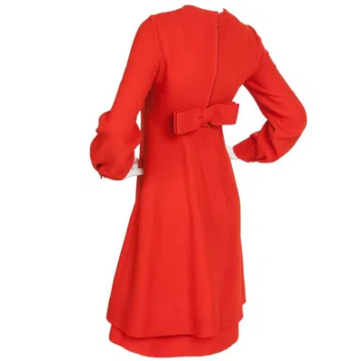 Pre-owned Pierre Cardin Red Wool Dress W/channel Stitched Design Motif Ca. 1970