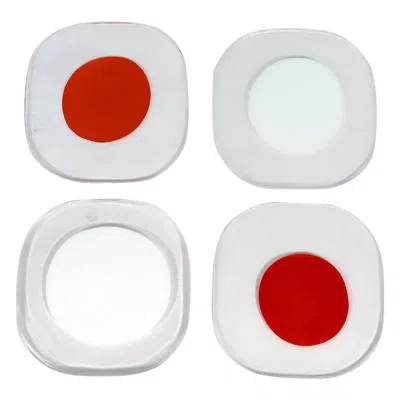 Pre-owned Pierre Cardin Set Of 4 Venini Italian Glass Red & White Dot Plates By