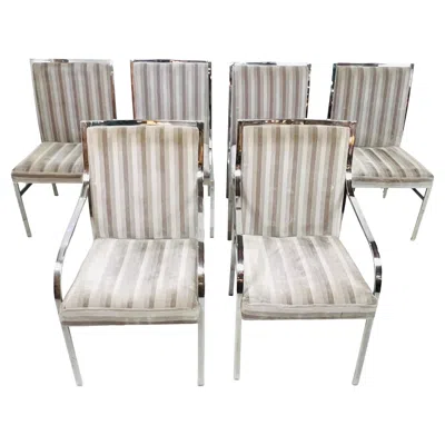 Pre-owned Pierre Cardin Set Of 6 Chrome Dining Chairs In The Style Of  For Dillingham In Gray
