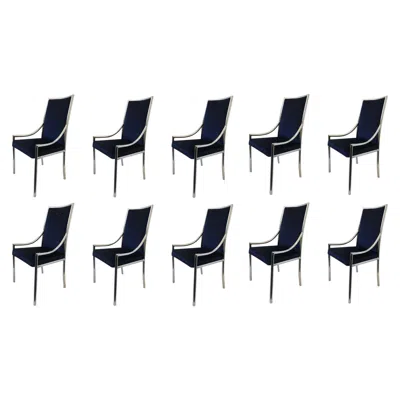 Pre-owned Pierre Cardin Set Of Ten Chrome And Royal Blue Velvet Dining Chair Attributed To