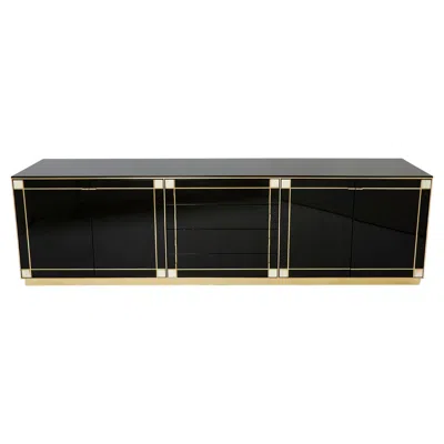Pre-owned Pierre Cardin Sideboard Brass Black Lacquered Shell Inlays, 1980s