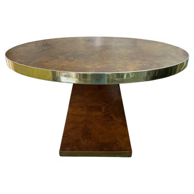 Pre-owned Pierre Cardin Signed  Burled And Brass Table In Brown