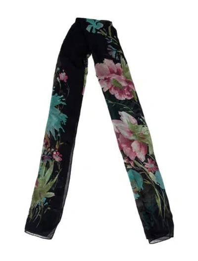 Pre-owned Pierre Cardin Silk Floral Print Scarf In Blue