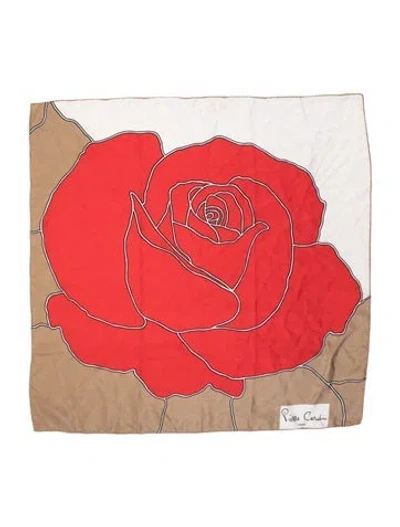 Pre-owned Pierre Cardin Silk Floral Print Scarf In Brown