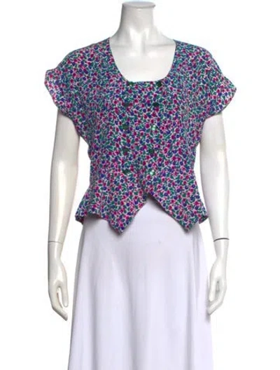 Pre-owned Pierre Cardin Silk Floral Print Top In Multicolor