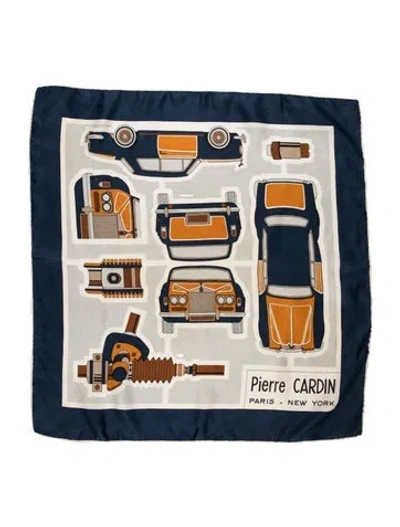 Pre-owned Pierre Cardin Silk Graphic Print Scarf In Blue