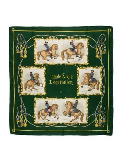 Pre-owned Pierre Cardin Silk Graphic Print Scarf In Green