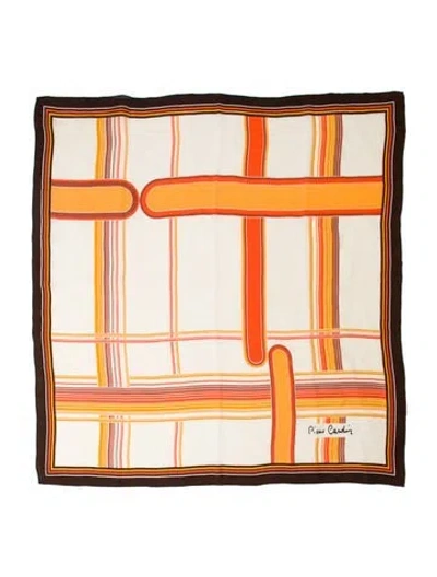 Pre-owned Pierre Cardin Silk Printed Scarf In Brown
