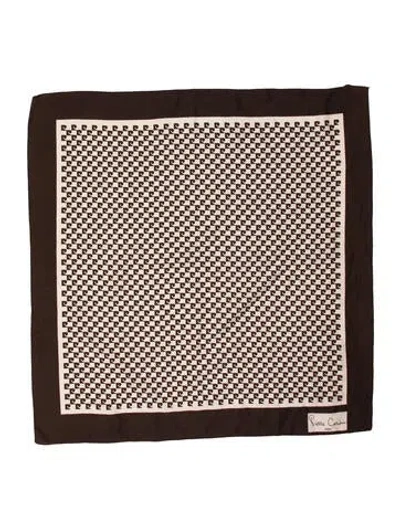 Pre-owned Pierre Cardin Silk Printed Scarf In Brown