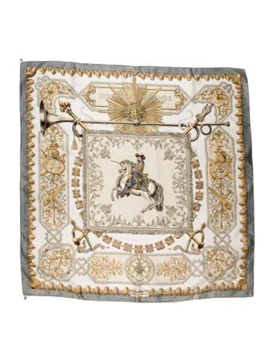 Pre-owned Pierre Cardin Silk Printed Scarf In Grey