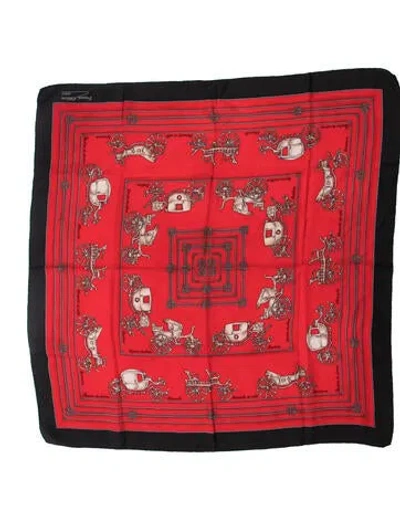 Pre-owned Pierre Cardin Silk Printed Scarf In Red