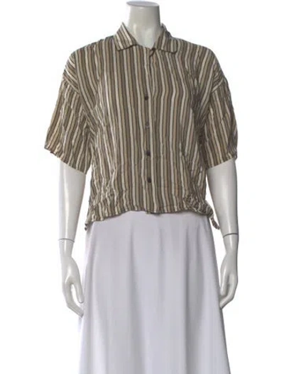 Pre-owned Pierre Cardin Silk Striped Button-up Top In Neutral