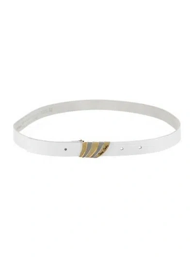 Pre-owned Pierre Cardin Skinny Leather Waist Belt In White