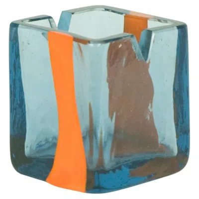 Pre-owned Pierre Cardin Small Azure & Orange Murano Glass 1960s Ashtray By  For Venini