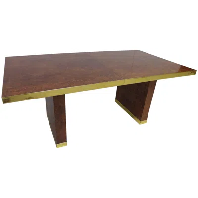 Pre-owned Pierre Cardin Spectacular  Burled And Brass Dining Table Mid-century Modern In Brown