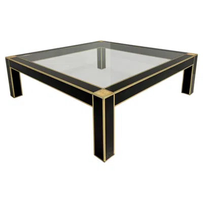 Pre-owned Pierre Cardin Square Coffee Table Attr. To  In Black Lacquer, Brass, Glass, 70s