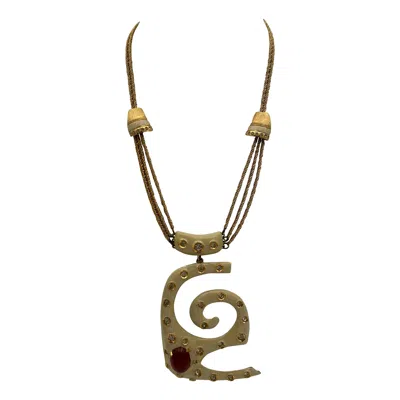 Pre-owned Pierre Cardin Statement Gold Toned Necklace In Multi