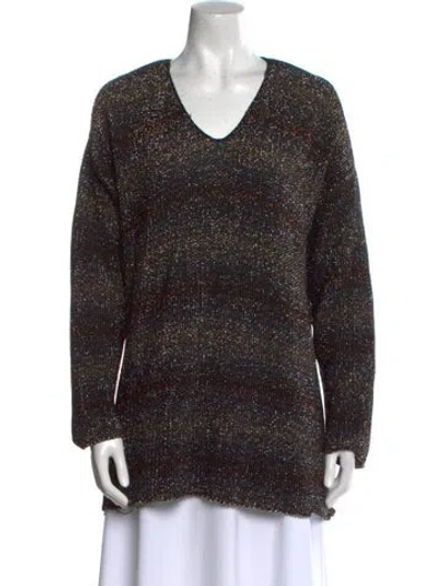 Pre-owned Pierre Cardin Striped V-neck Sweater In Black