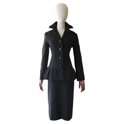 Pre-owned Pierre Cardin Vintage 1960's  Ladies Skirt Suit Pleated Wool Suit Uk 12 Us 8 In Black