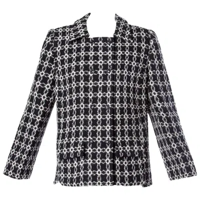 Pre-owned Pierre Cardin Vintage 1960s 60s Black + White Geometric Boxy Wool Jacket