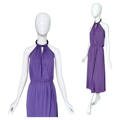 Pre-owned Pierre Cardin Vintage 1970s Lavender Viscose Attached Necklace Halter Dress. In Purple