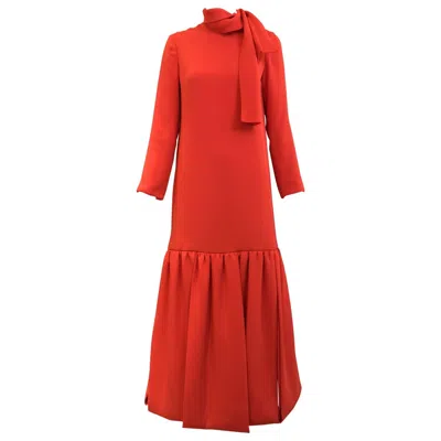 Pre-owned Pierre Cardin Vintage  1970s Orange Silk Drop Waist Dress Size 6 Women