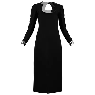 Pre-owned Pierre Cardin Vintage  Chrome Metal Necklace Dress With Metal Cuffs 1968 In Black