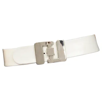 Pre-owned Pierre Cardin Vintage  Logo Buckle Space Age White Patent Belt