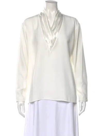 Pre-owned Pierre Cardin V-neck Long Sleeve Blouse In White