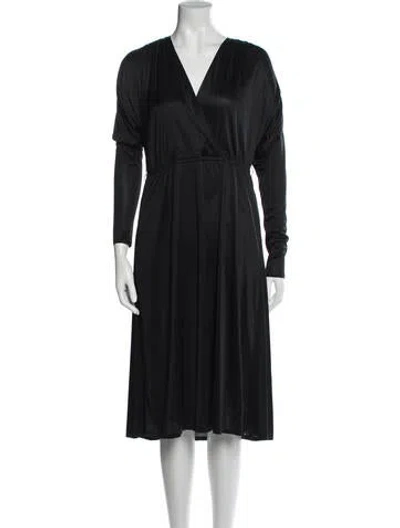 Pre-owned Pierre Cardin V-neck Midi Length Dress In Black