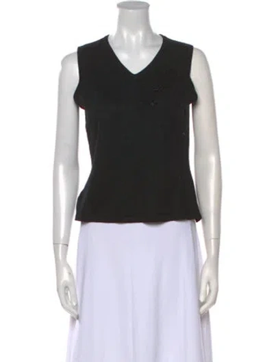 Pre-owned Pierre Cardin V-neck Sleeveless Top In Black