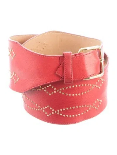 Pre-owned Pierre Cardin Wide Calf Leather Waist Belt In Red