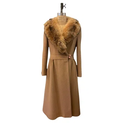 Pre-owned Pierre Cardin Wool Princess Coat With Fox Fur Collar, Circa 1970s In Brown