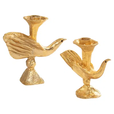 Pre-owned Pierre Casenove Pair Of French Gilded Bronze Candlesticks By  For Fondica, 1980s In Gold