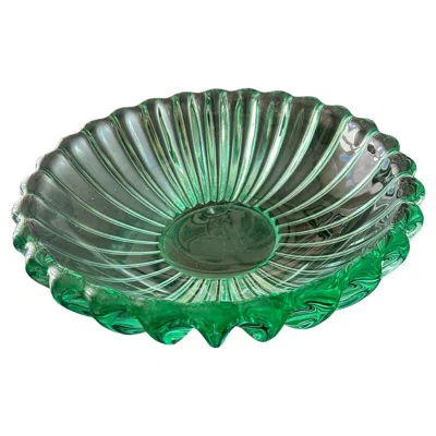 Pre-owned Pierre D'avesn Art Deco Crystal Bowl By , Emerald Green, France, 1930s