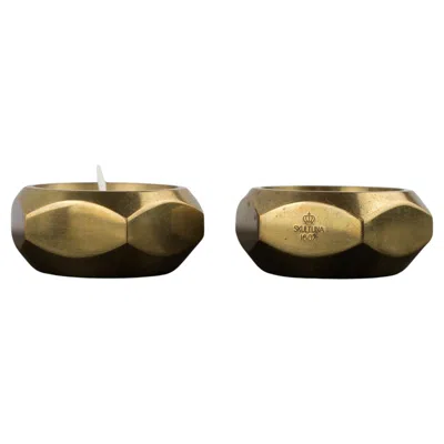 Pre-owned Pierre Forsell A Pair Of Octagonal Brass Candle Holders By  For Skultuna In Brown