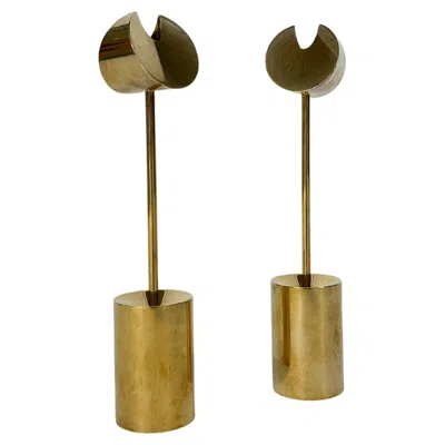 Pre-owned Pierre Forsell Pair Of  Aniara Brass Candle Holders Skultuna Sweden 1960s In Brown