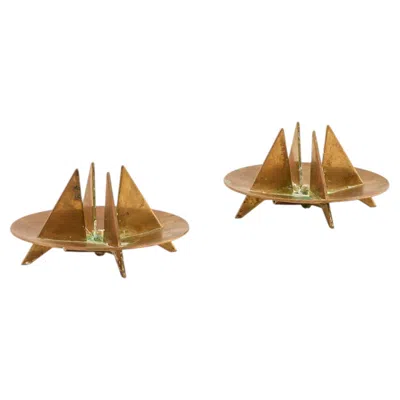 Pre-owned Pierre Forssell Pair Of  Candlesticks In Brass By Skultuna, 1950s In Brown