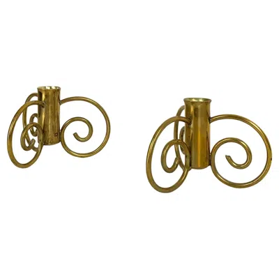 Pre-owned Pierre Forssell Pair Of Swedish Modern Brass Candle-sticks Lars Holmström For Svenskt Tenn, 1950 In Brown