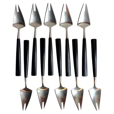 Pre-owned Pierre Forssell Set Of ( 10 ) "piruett" Cocktail Forks By P. Forssell For Gense, Sweden, 1955 In Black