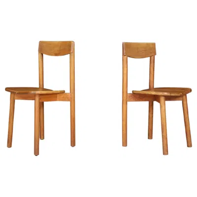 Pre-owned Pierre Gautier-delaye Mid-century Modern Solid Beech Chairs By , 1960s In Brown