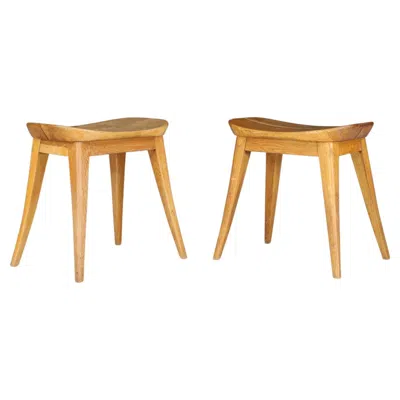 Pre-owned Pierre Gautier-delaye Pair Of Mid-century Modern Oak Coffee Bean Stools, France, 1950s In Brown