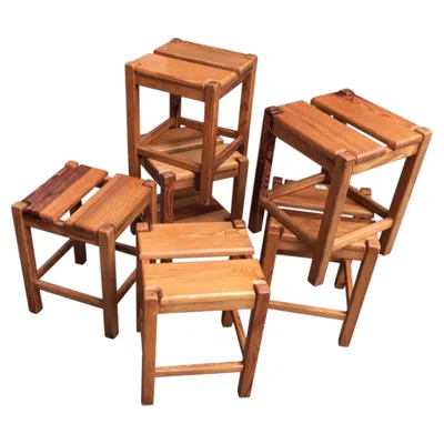 Pre-owned Pierre Gautier-delaye Six Tabourets En Pin , Vers 1956 In Brown