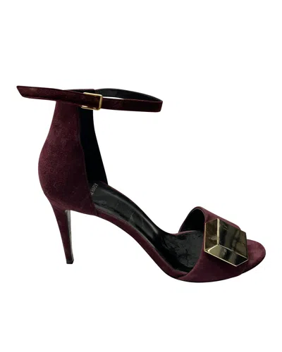 Pierre Hardy 3d Cube Ankle Strap Heels In Burgundy Suede In Red