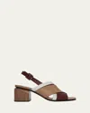 Pierre Hardy Alpha Leather Crisscross Slingback Block-heel Sandals In Burgundy Cappuccino White