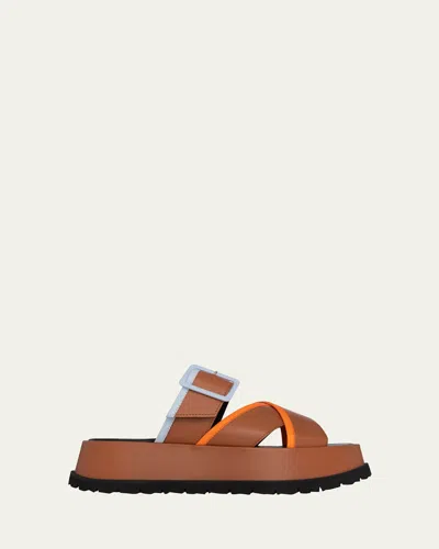 Pierre Hardy Alpha Maxi Colorblock Crisscross Buckle Comfort Sandals In Camel/orange