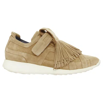 Pre-owned Pierre Hardy Beige Suede Leather Fringe Detail Loafer Sneakers Eu43 In Brown