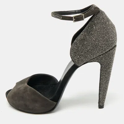 Pierre Hardy Black Glitter And Suede Peep Toe Ankle Strap Sandals