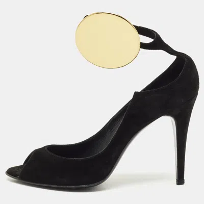 Pierre Hardy Black Suede Peep Toe Ankle Strap Pumps